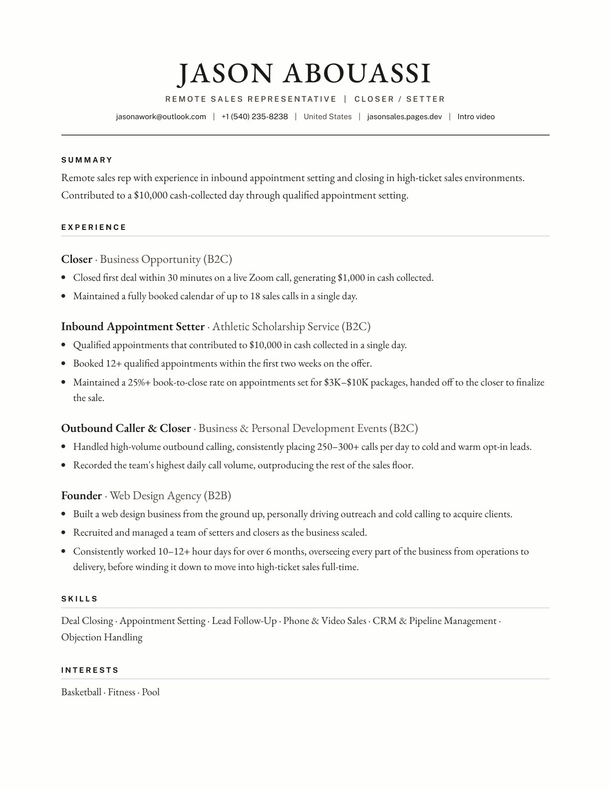 Preview of Jason Abouassi's resume, page 1